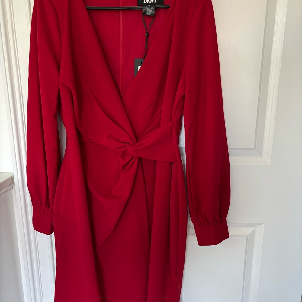 DKNY Vibrant Red Long Sleeve Dress